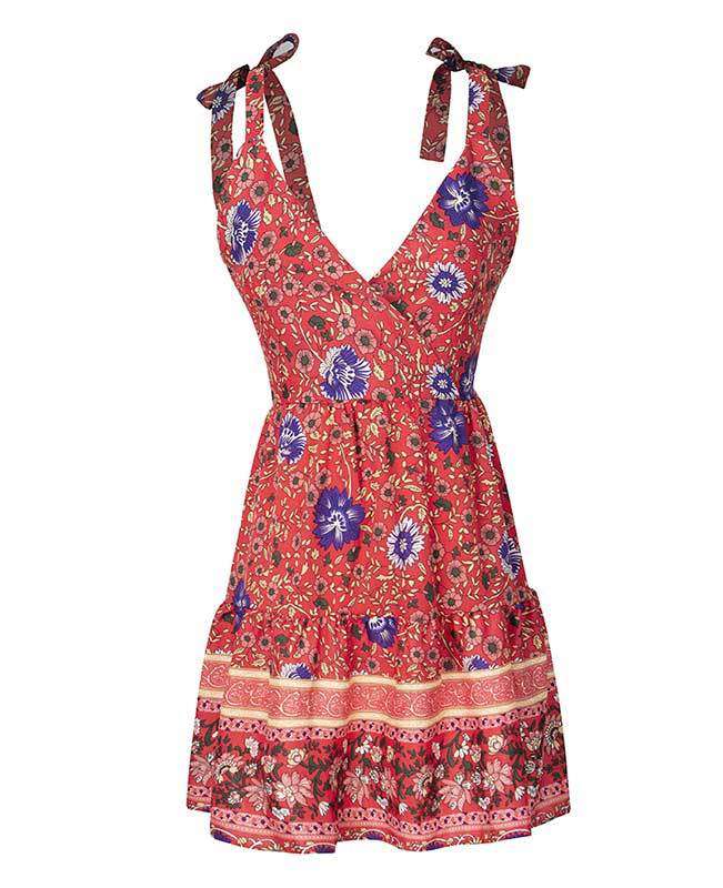 Spaghetti Strap Boho Short Dress-8