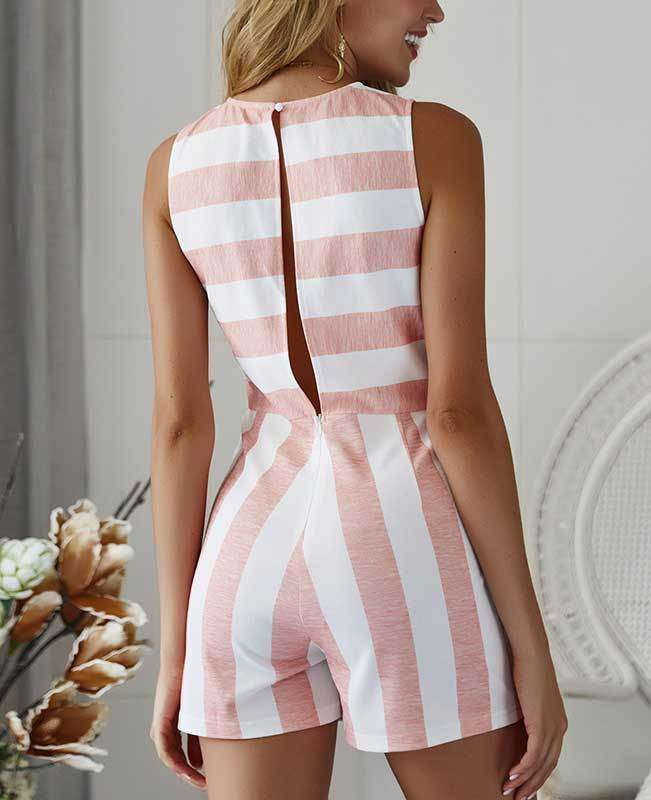 Sleeveless Striped Jumpsuit Short-8