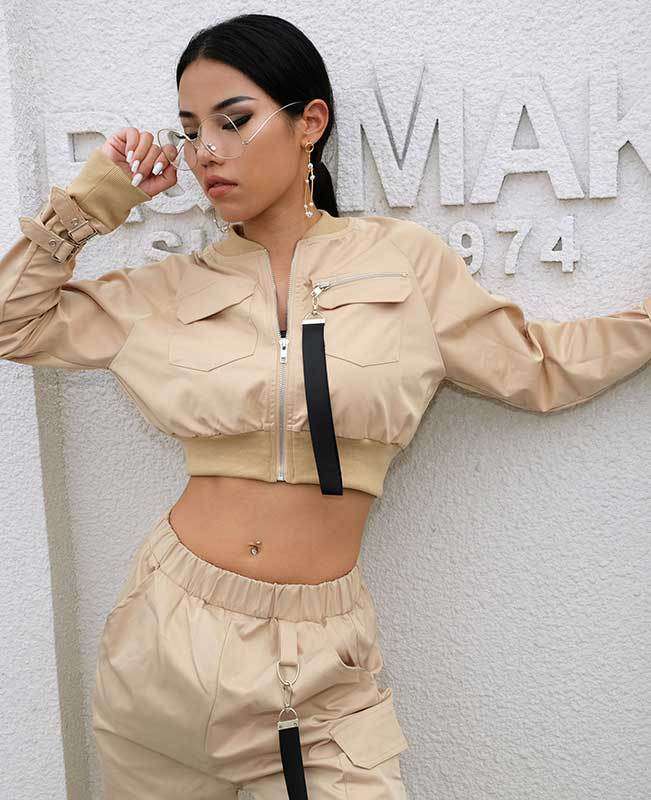 Women Crop Bomber Jacket-2