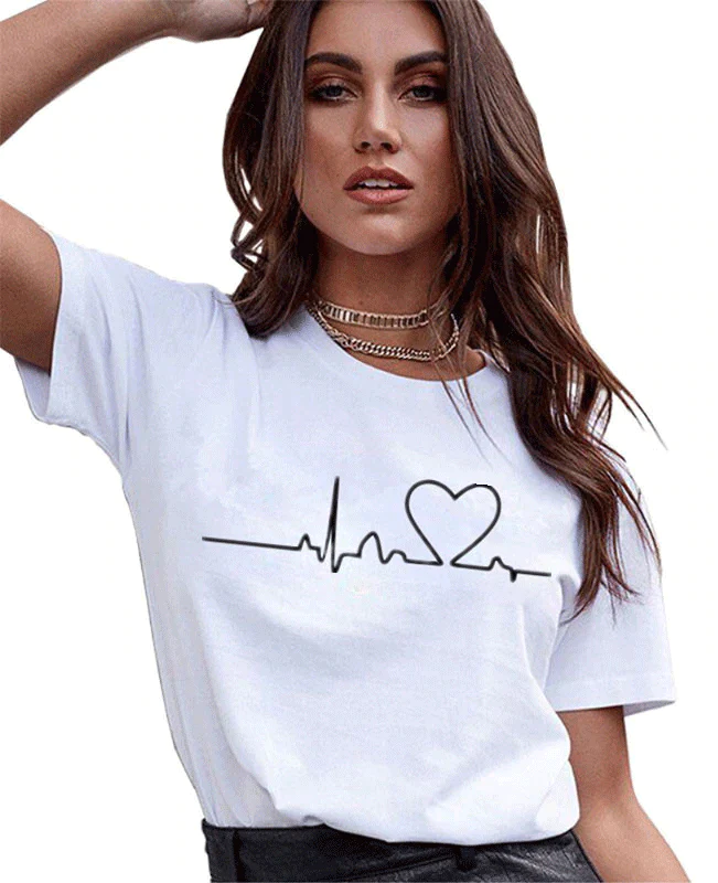 Women Casual Harajuku Love Printed T-shirts