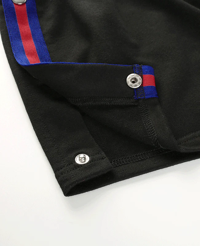 Side Button Black Patchwork Shorts