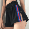 Side Button Black Patchwork Shorts
