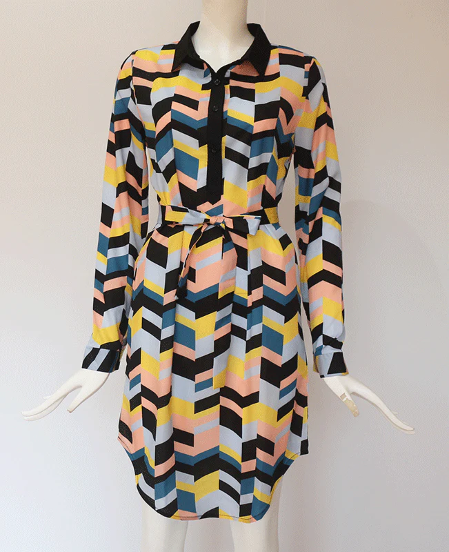 Chiffon Boho Beach Print A-line Casual Striped Dresses-9