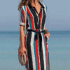Chiffon Boho Beach Print A-line Casual Striped Dresses