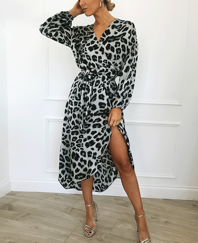 Leopard Loose Deep V-neck A-line Sexy Party Dress