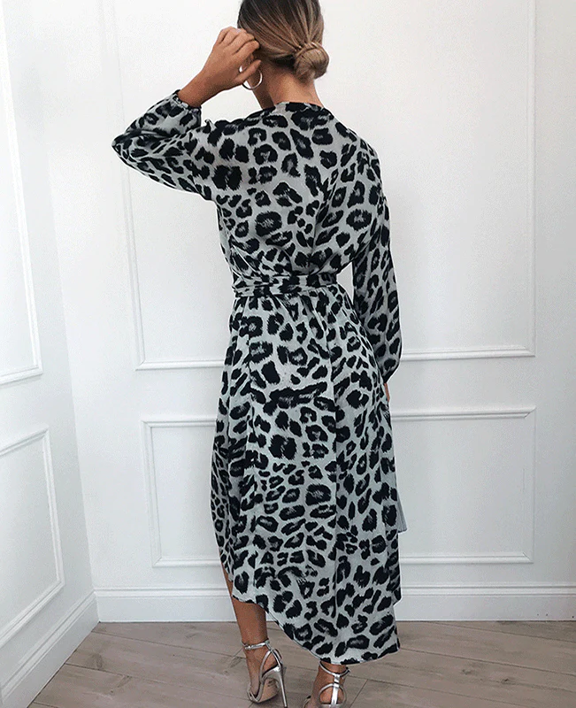 Leopard Loose Deep V-neck A-line Sexy Party Dress-7