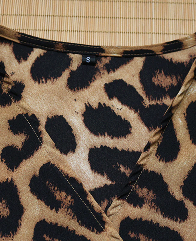 Leopard Loose Deep V-neck A-line Sexy Party Dress