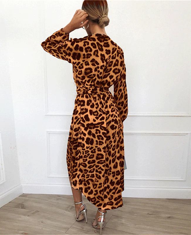 Leopard Loose Deep V-neck A-line Sexy Party Dress-9