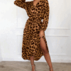 Leopard Loose Deep V-neck A-line Sexy Party Dress