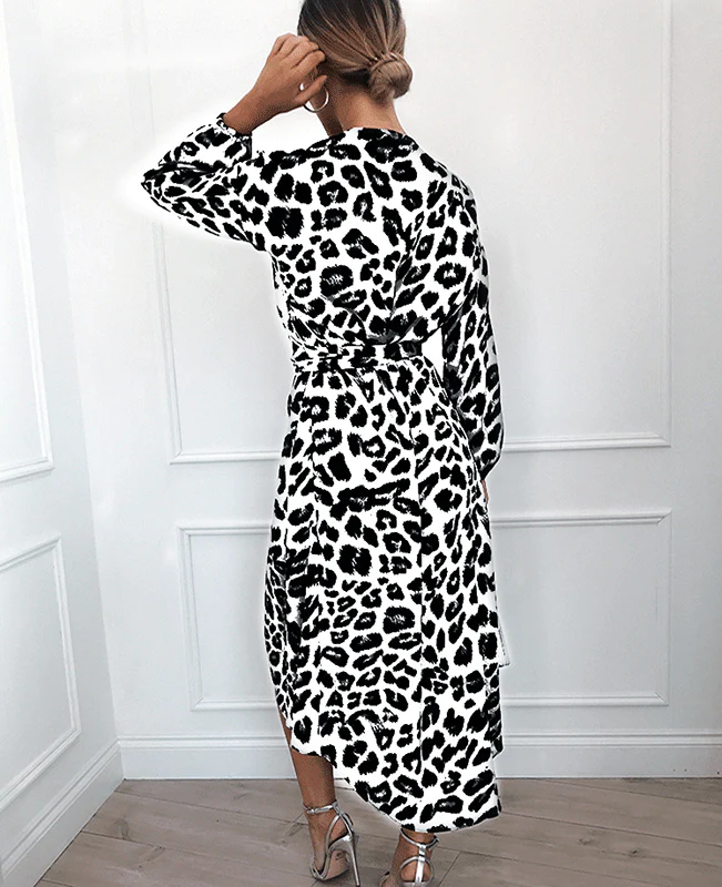 Leopard Loose Deep V-neck A-line Sexy Party Dress