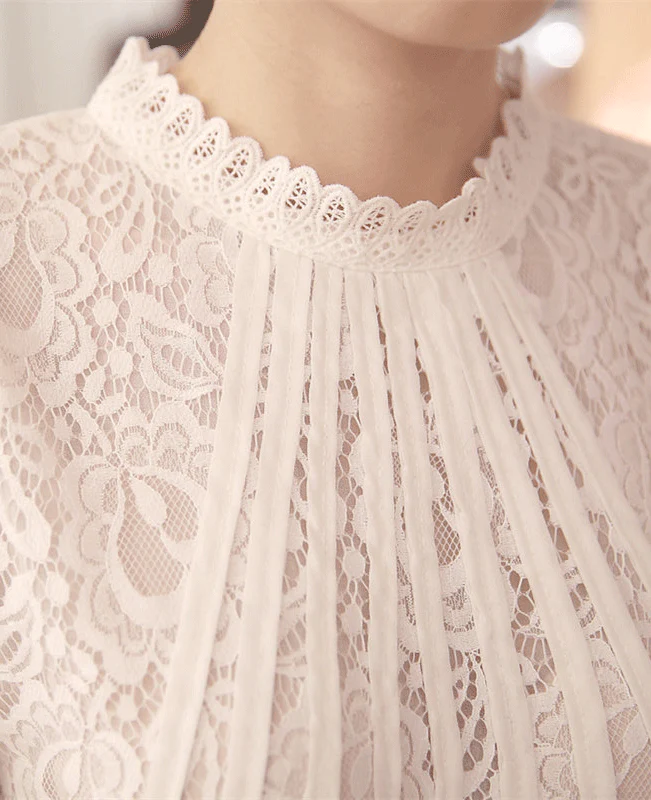 Stand Collar Lace White Blouse-3