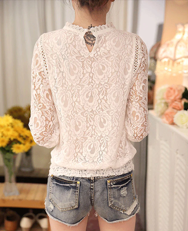 Stand Collar Lace White Blouse-2