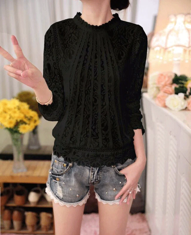 Stand Collar Lace White Blouse