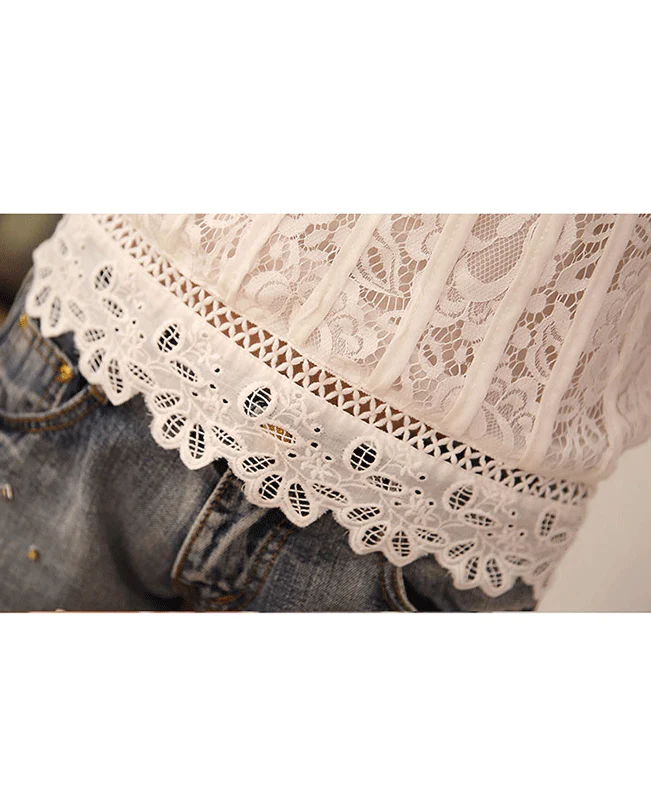 Stand Collar Lace White Blouse-7
