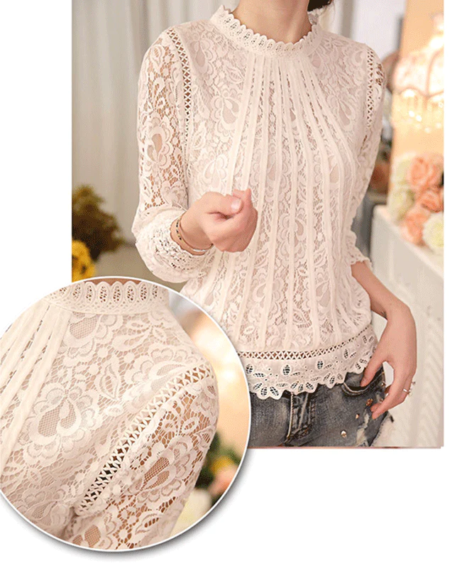 Stand Collar Lace White Blouse-6