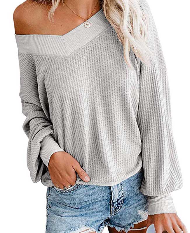 V Neck Waffle Knit Sweater