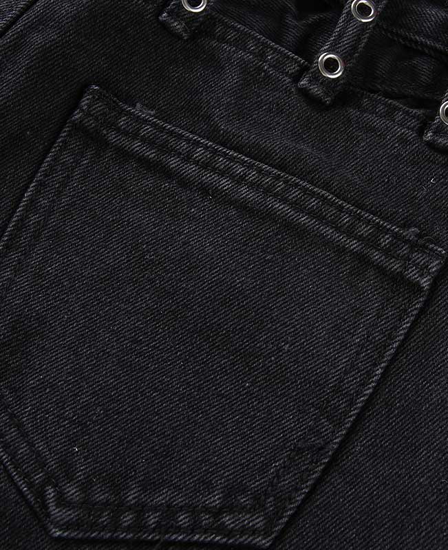 Black Rippled Denim Shorts