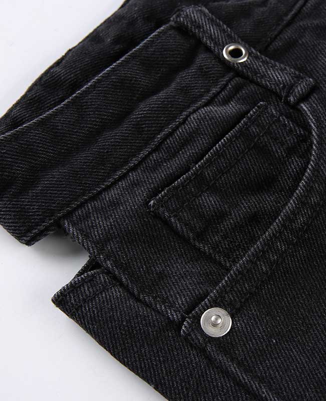Black Rippled Denim Shorts