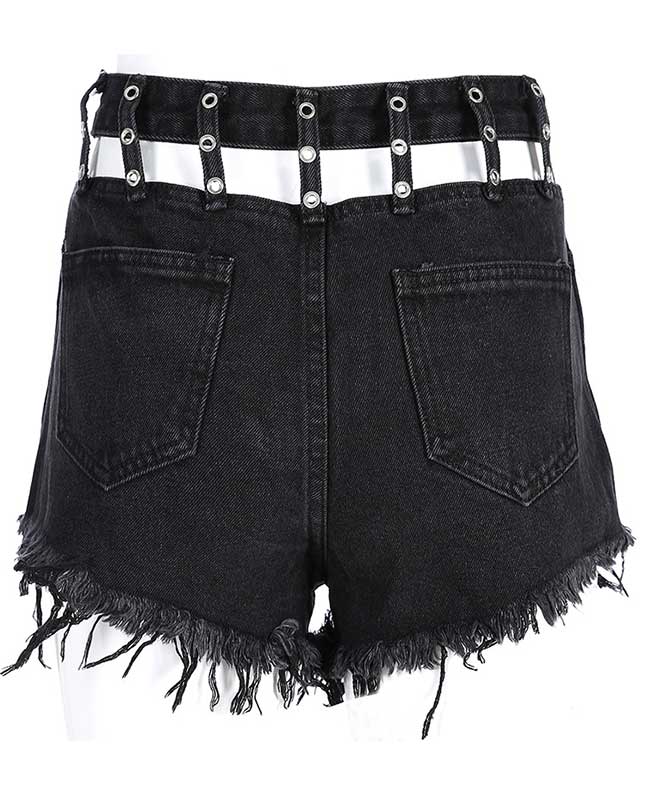 Black Rippled Denim Shorts