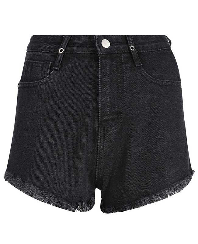 Black Rippled Denim Shorts