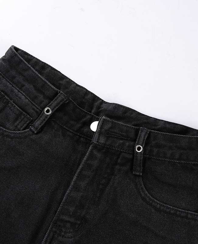 Black Rippled Denim Shorts