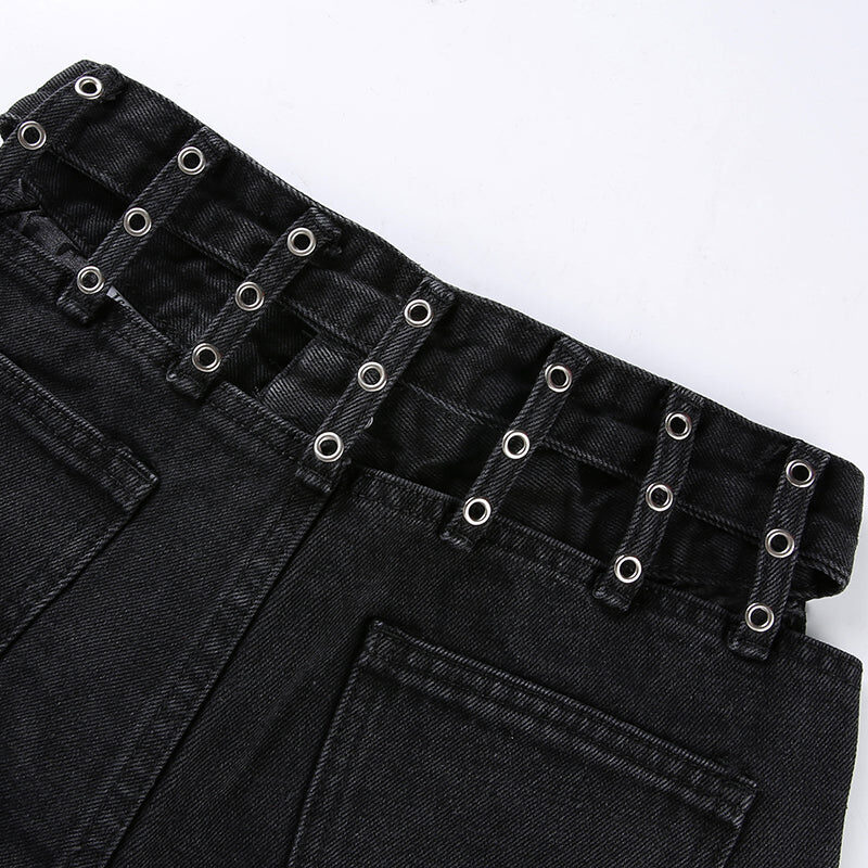 Black Rippled Denim Shorts