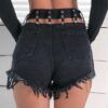 Black Rippled Denim Shorts-1
