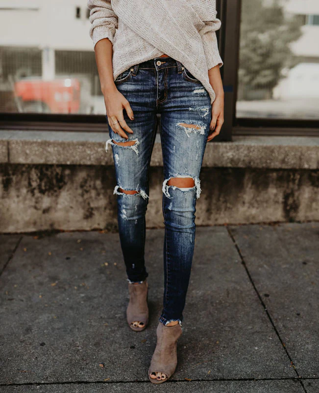 Distressed Skinny Ripped Jeans