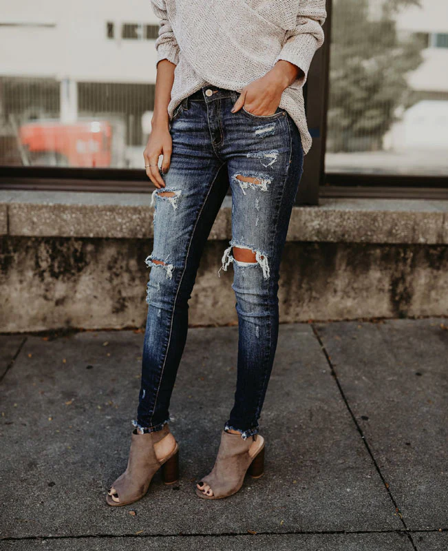 Distressed Skinny Ripped Jeans-2