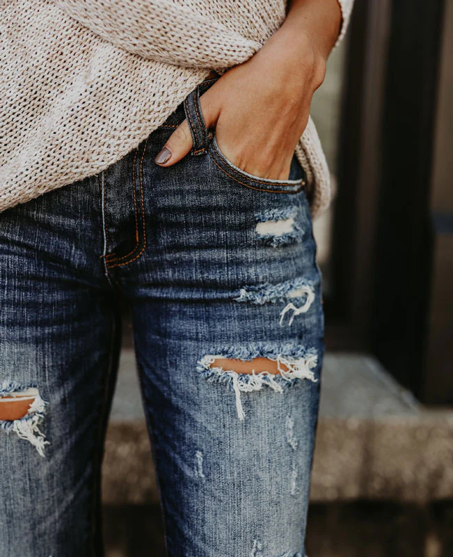 Distressed Skinny Ripped Jeans-5
