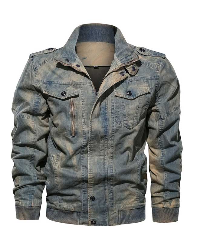 Denim military on sale jacket mens
