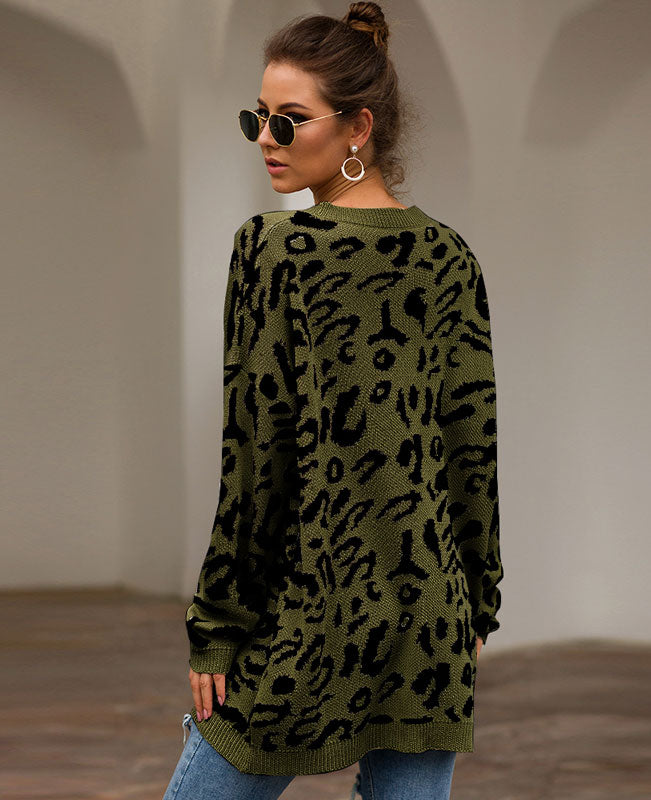 Green leopard clearance print sweater