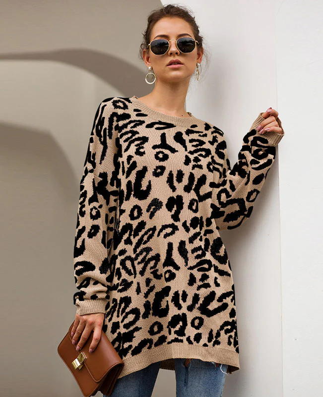 Large print leopard sweater new arrivals