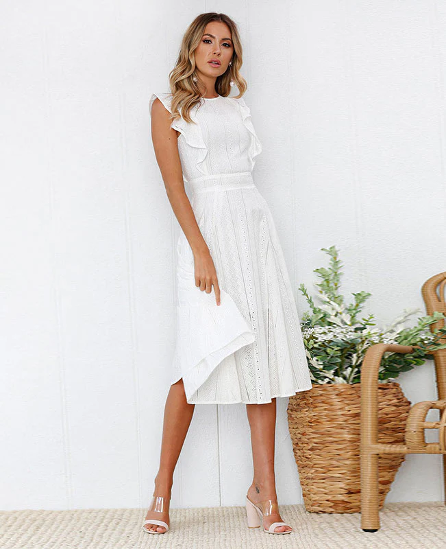 Lotus Lace Midi Dress Women's A Line Causal Dresses