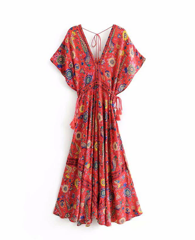 Bohemian Long Beach Dress| Bohemian Look Flowy Beach Dresses | Seamido