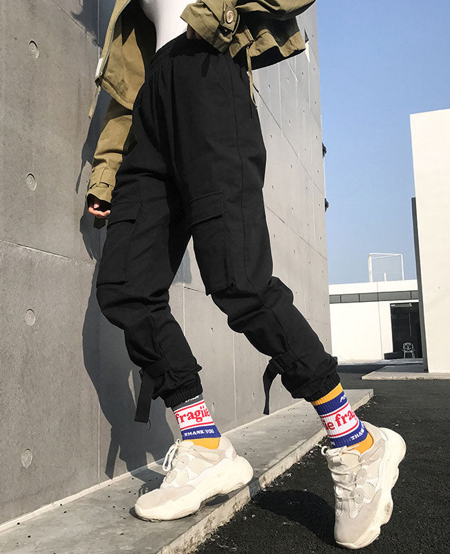 Street Black Cargo Trousers-2