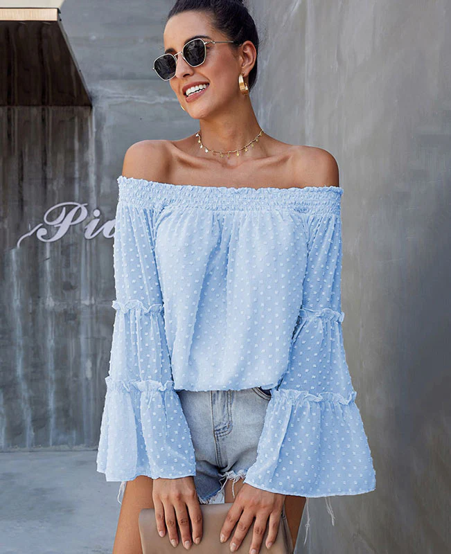 Bell Sleeve Sweet Off Shoulder Blouse