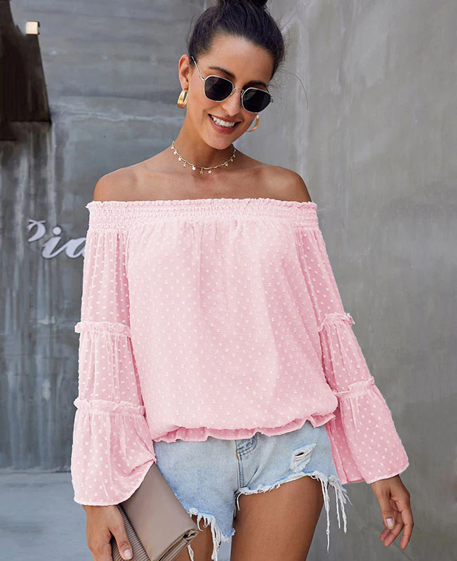 Bell Sleeve Sweet Off Shoulder Blouse