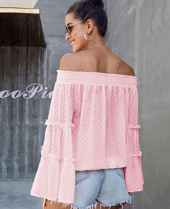 Bell Sleeve Sweet Off Shoulder Blouse-5