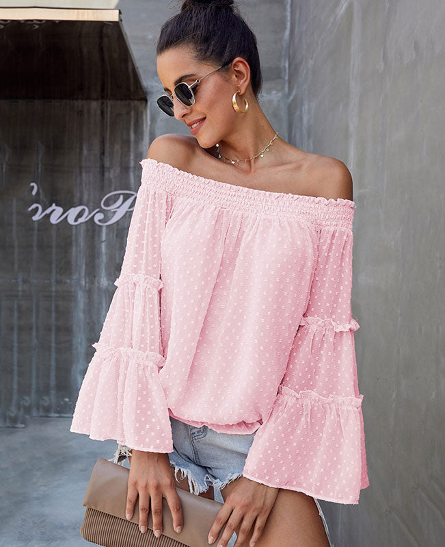 Bell Sleeve Sweet Off Shoulder Blouse Seamido