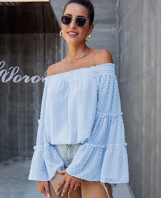 Bell Sleeve Sweet Off Shoulder Blouse-7
