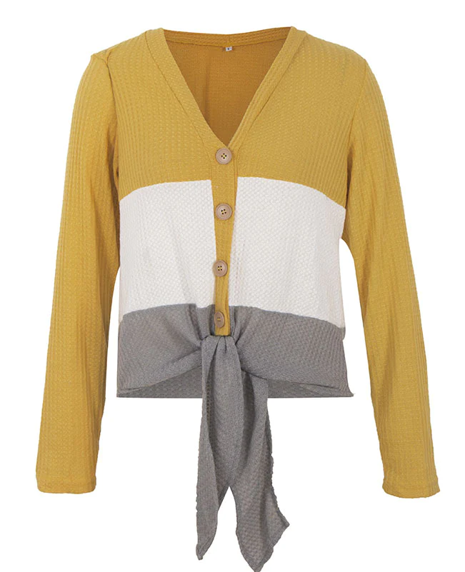 Color Patchwork Waffle Knit Shirt-12