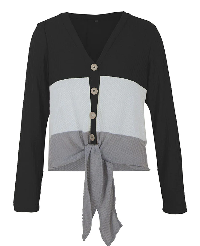 Color Patchwork Waffle Knit Shirt-11