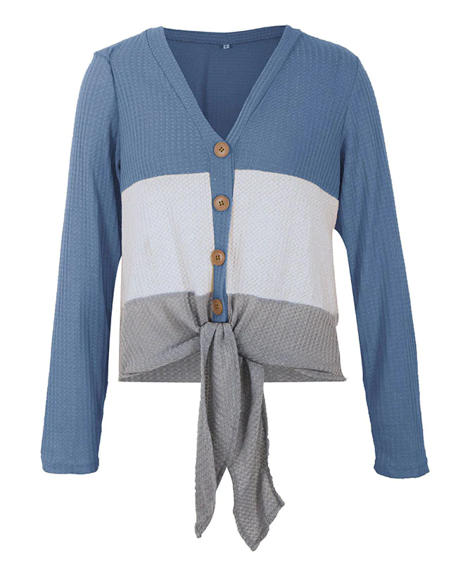Color Patchwork Waffle Knit Shirt-10