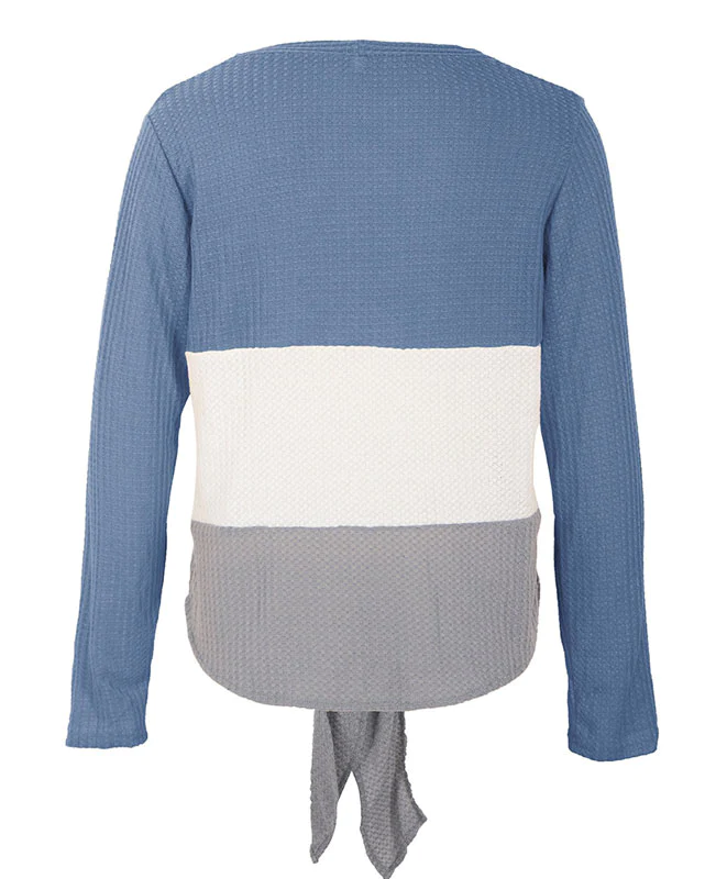 Color Patchwork Waffle Knit Shirt-13