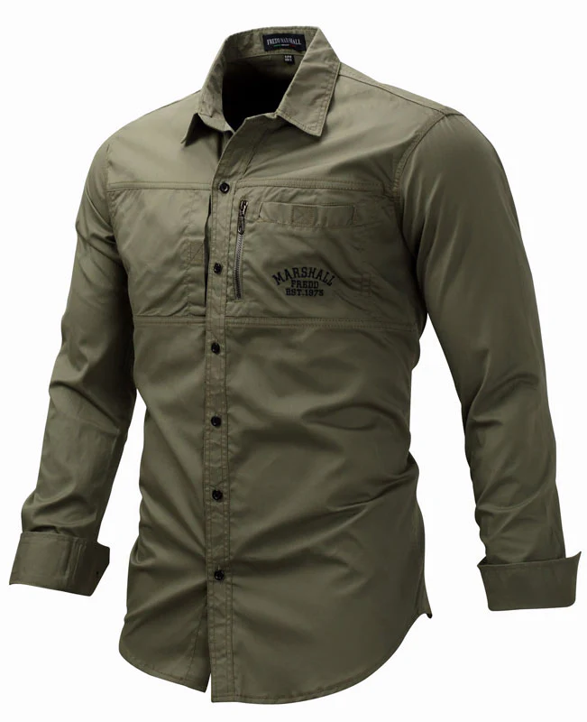Military Men Collared Shirt-Army green-2