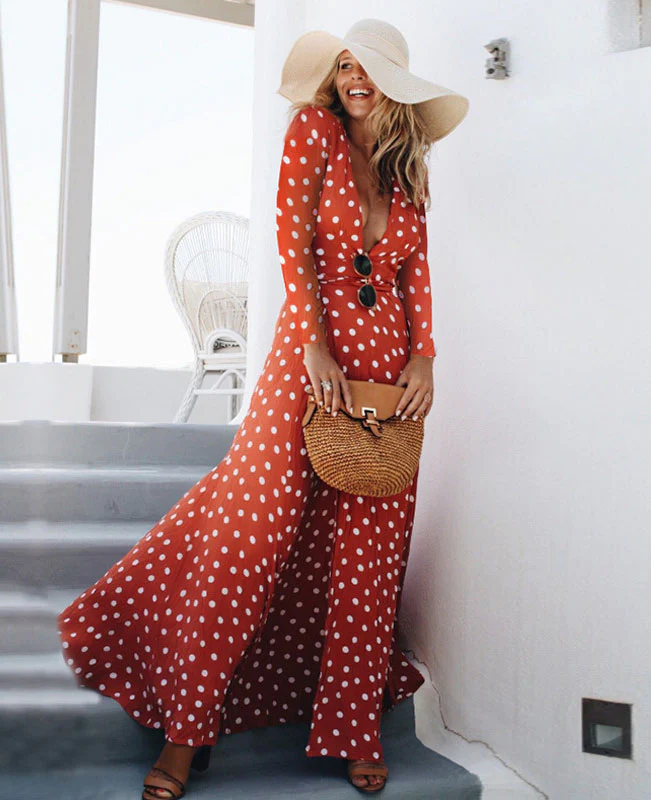 Polka Dot Bohemian Dresses with Sleeves-3
