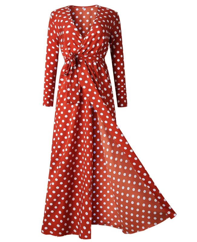 Polka Dot Bohemian Dresses with Sleeves-2