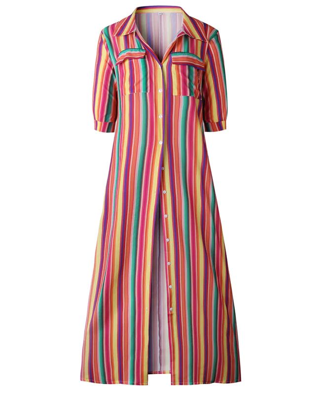 Colorful Striped Boho Long Dresses-6