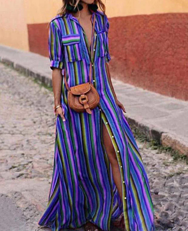 Colorful Striped Boho Long Dresses